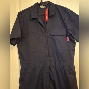 Work Idea’s Men's Dk Blue Work Short Sleeve Coverall. XL Elastic Waist & Pockets